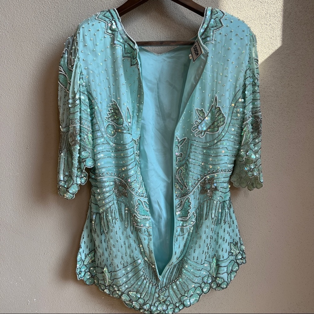 Vintage Odeon Beaded Sequin Silk Lined Blouse - Picture 7 of 12